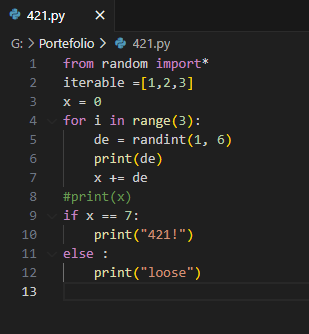 Code en python du jeu 421