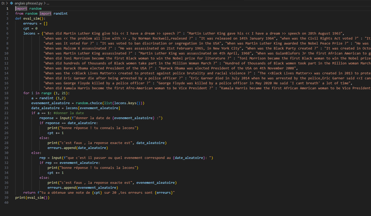 Programme en python pour apprendre l'anglais