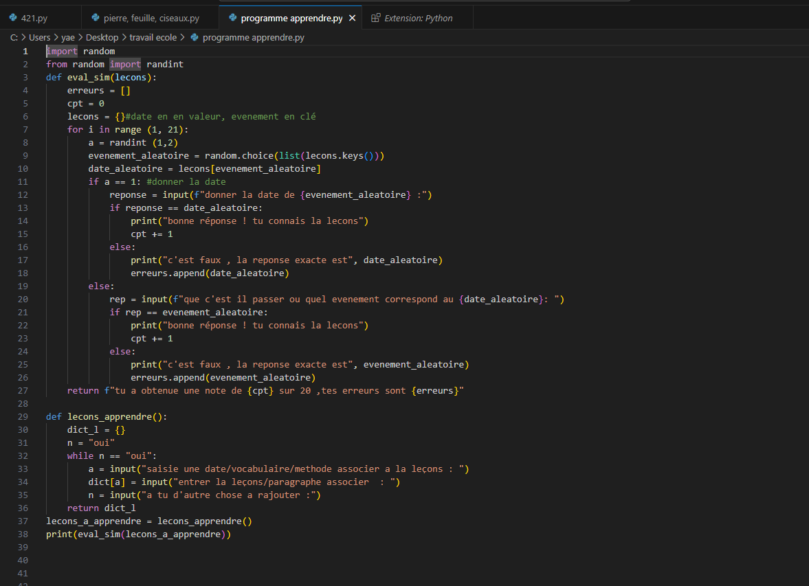 Programme en python pour réviser