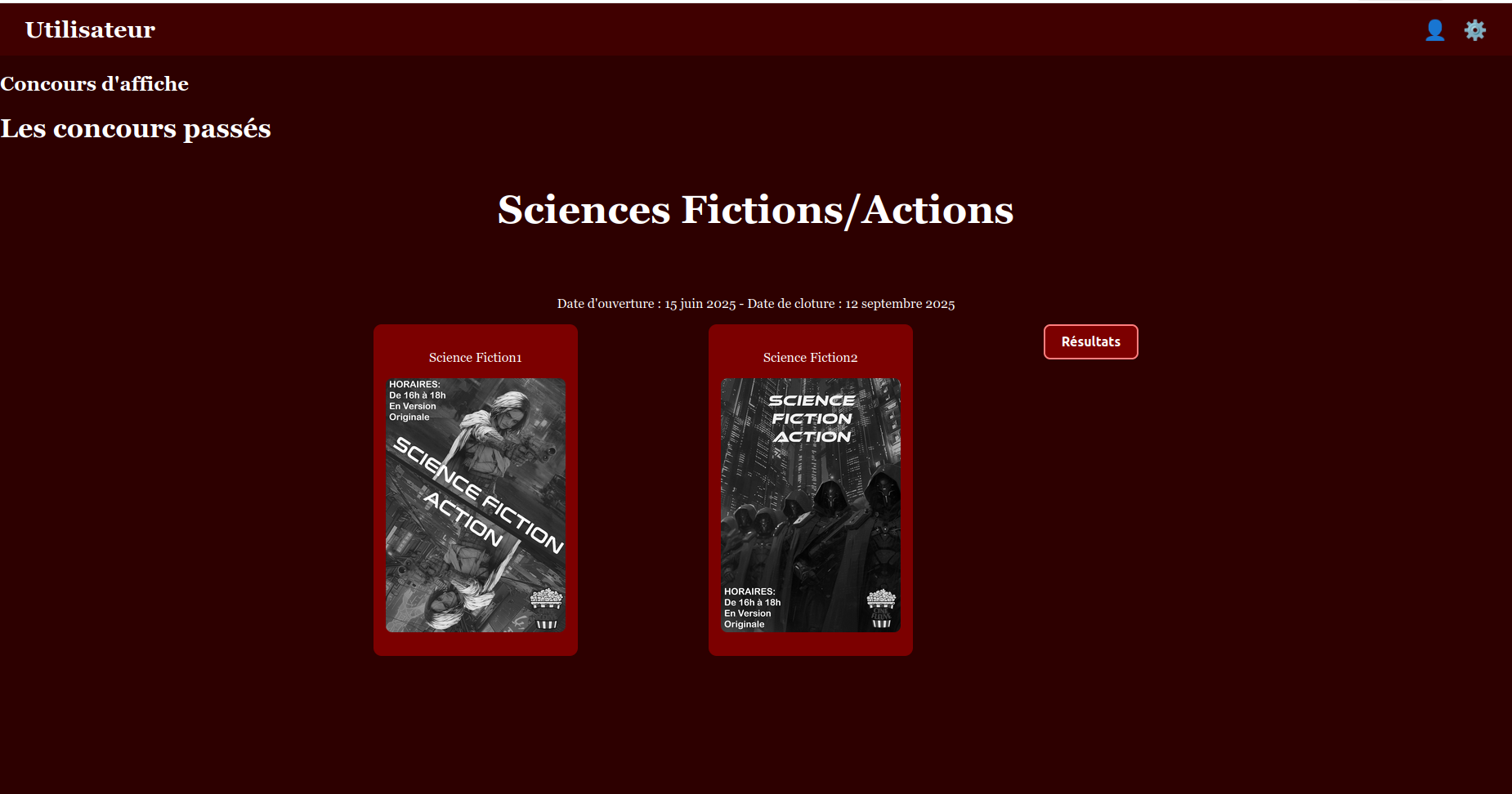 Page acceuil d'un site pour voter des affiches de film